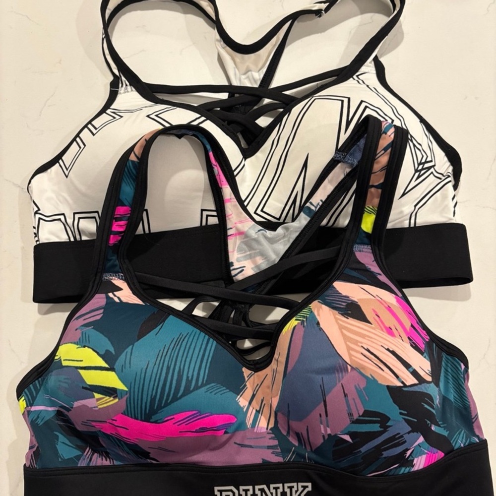 PINK Victoria's Secret Strappy Sports Bra - Black and Multicolor